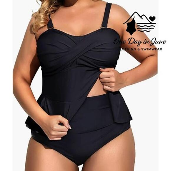 Daci High Waist Cross Front Ruffle Bikini Swimsuit Size 12W - Picture 1 of 6